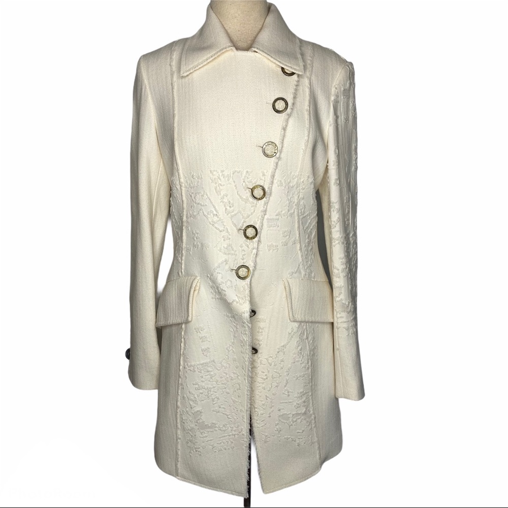 Save The Queen Ivory Frayed Button Front Coat